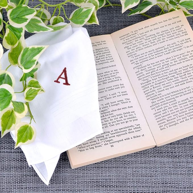 Initial Handkerchief for Men, Monogrammed Boxed 3 Piece Set,100% Cotton