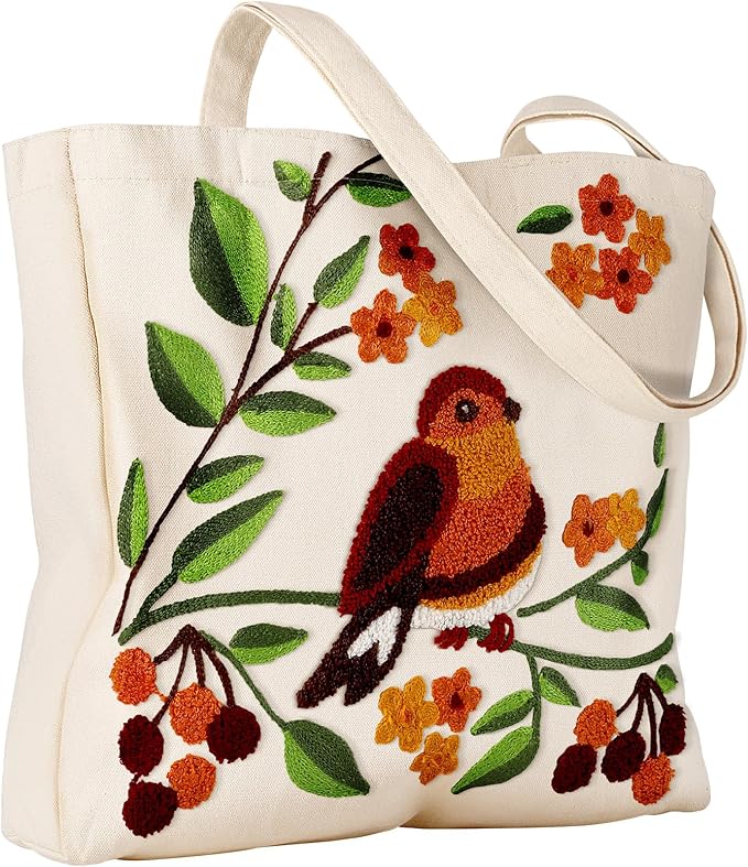 Miss Adola Aesthetic Embroidery Tote Bag for Women - Reusable Canvas Cute Shoulder Bag for Shopping, Grocery, Work, Book