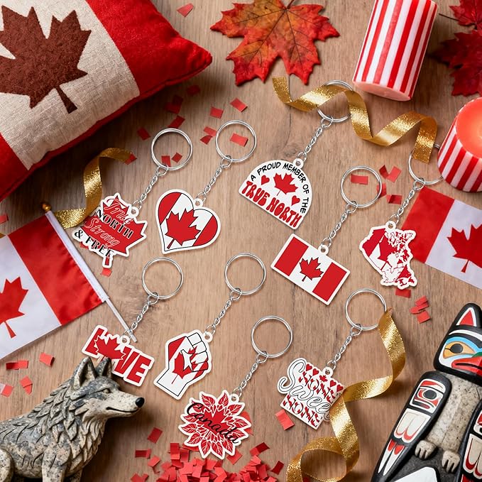 27 Pcs Canada Keychain Acrylic Canadian Flag Maple Leaf Key Rings, National Canada Day Gifts Souvenir Collection for Adults, Canadian Themed Party Favors Purse Handbag Charm Pendant