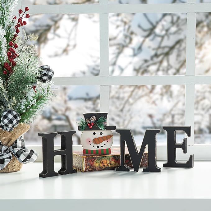 Glitzhome Interchangeable Home Table Signs with 13 Pcs Seasonal Icons, Wooden Changeable Home Sign for Holiday Decor, HOME Letter Sign Ornaments Set Interchangeable Holiday Decorative Shelf Blocks