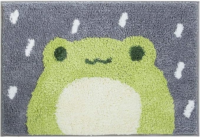 Ankah Bath Mat Cute Shower Rug, Luxury Shaggy High Absorbent and Anti Slip, Machine Washable Fit for Bathtub, Shower and Bath Room, (17.71"x 25.59", Little Frog)