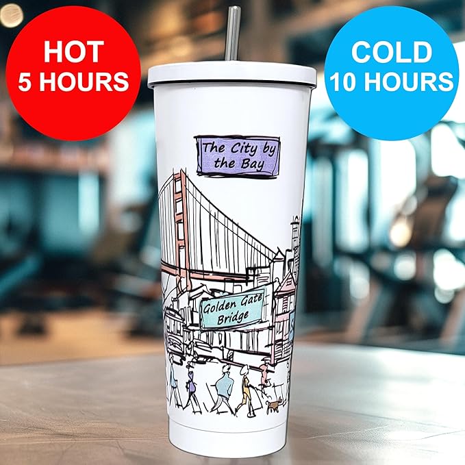 Cities Around the World 25 Oz Tumbler Series- Designed in the USA- Vacuum Insulated Tumbler with Lids Straw - Stainless Steel Coffee Water Travel Mug, Cup for Hot Cold Drink (San Francisco)