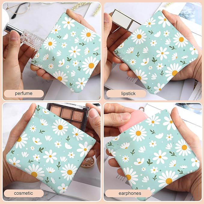 2Pcs PU Leather Small Squeeze Coin Purse Pouch Mini coin Bag Unique And Cute Wallet Cosmetic Bags Change Bag For Women Girls Men （Blue and Pink Flowers 3
