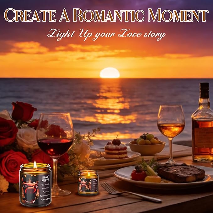 Valentines Day Gifts for Her Him - Mulled Wine Plums Candle 8 Oz - Romantic Anniversary Wedding Birthday Valentines Gifts for Women Men, Girlfriend Boyfriend Gift Ideas