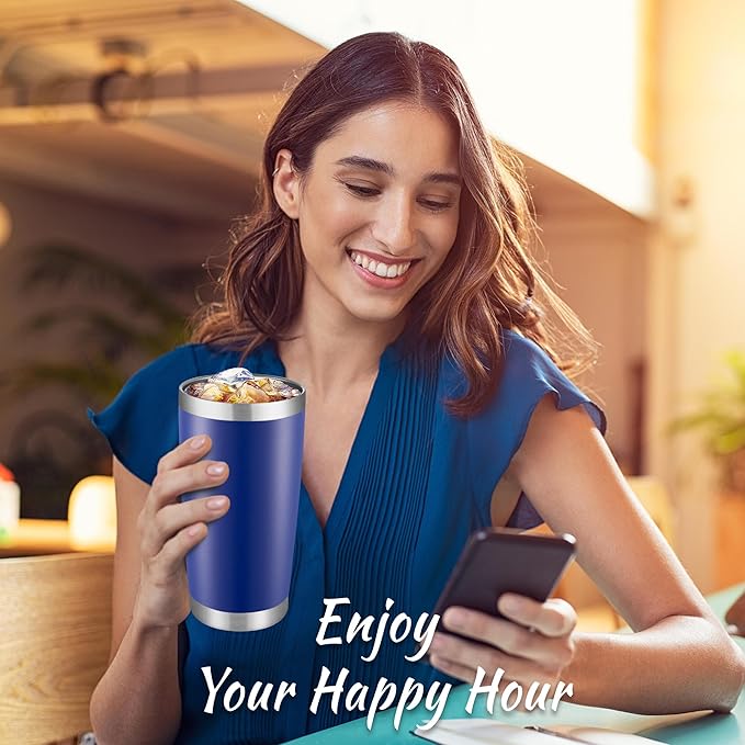 20 oz Tumblers Bulk Stainless Steel Tumbler with Lid Double Wall Vacuum Insulated Coffee Mug 20oz Powder Coated Cup for Hot and Cold Drinks, Blue, 6 pack