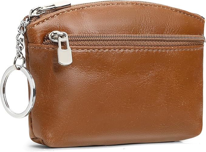 SENDEFN Genuine Leather Small Coin Purse Pouch Change Holder Wallet for Women With KeyChain