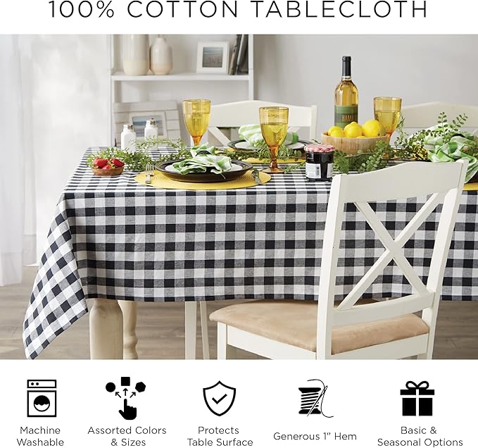 DII Spring Plaid Table Top Collection 100% Machine Washable Dress Up Your Table for Spring, Easter, Family Dinners, Picnics and Everyday, 60x84