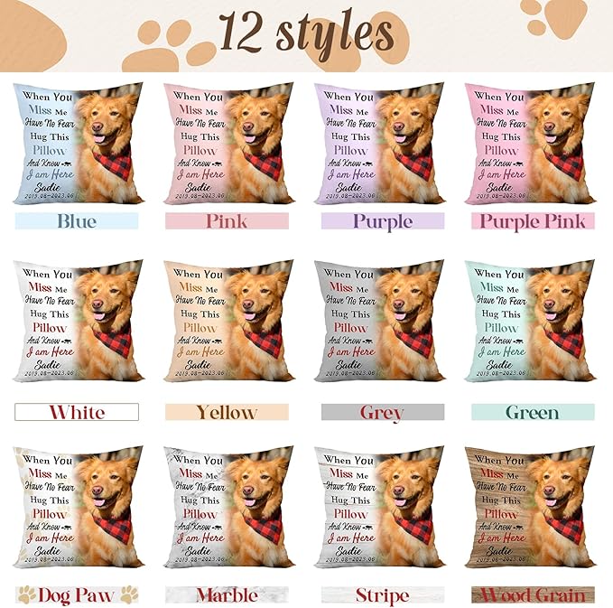 Personalized Memorial Throw Pillow with Photo (Insert Included), Sympathy Gift for Pet Loss, Customized Pillow Pets for Dog Owners (Brown)
