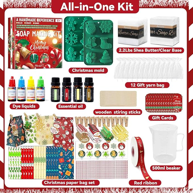 MuseLuxe Soap Making Kit for Adults & Kids - Christmas Soap Making Supplies with Melt and Pour - Base, Silicone Molds, Colorant,Fragrances,Gifts Packaging,DIY Holiday Craft Set for Beginners