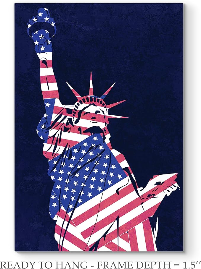 Renditions Gallery Canvas Nationalist Wall Art Home Paintings & Prints Artwork Flag Draped Liberty Statue Patriotic Wall Hanging Decorations for Bedroom Office Kitchen - 36"x48" LT25