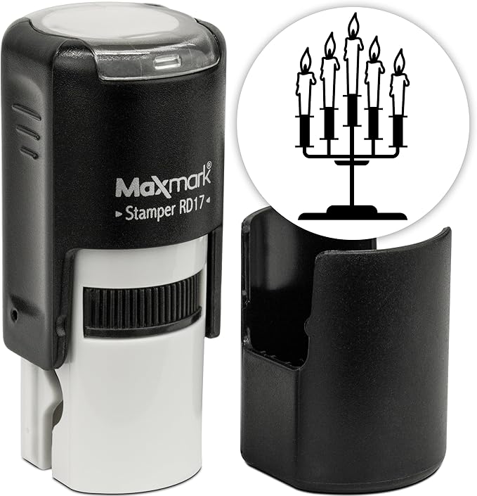 MaxMark Round Self Inking Halloween Stamp - Candle Holders - Black Ink