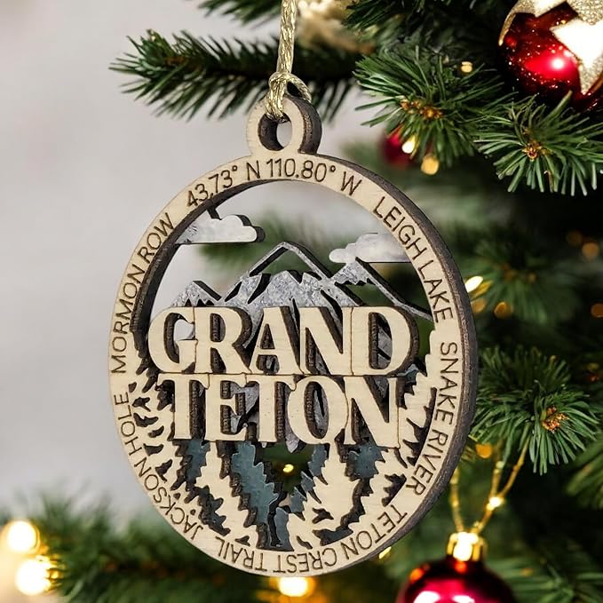 Grand Teton National Park Scene - 3" Wooden Ornament - Laser Cut - Handmade in USA