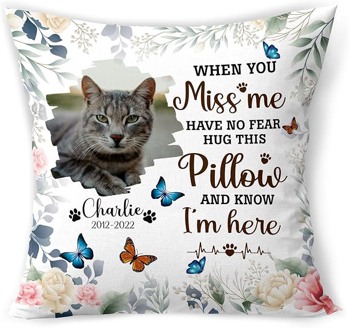 Custom Pet Memorial Throw Pillow (Insert Included), Pet Memorial Gifts Cat, Cat Memorial Gifts for Loss of Cat, Cat Remembrance Gifts, Loss of Cat Sympathy Gift, Cat Gifts for Cat Lovers