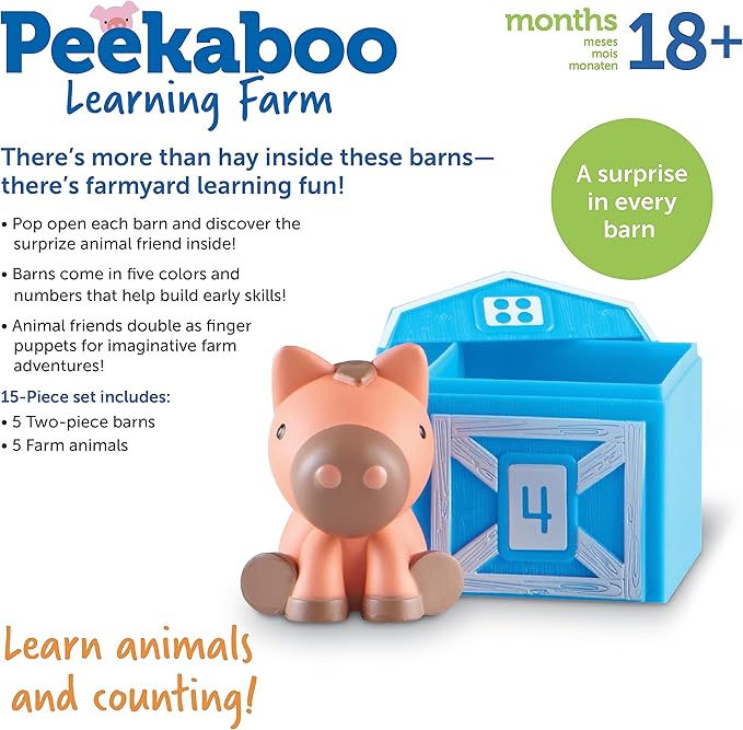 Learning Resources Peekaboo Learning Farm - 10 Pieces, Ages 18+ Months Toddler Learning Toys, Counting and Sorting Toys, Farm Animals Toys,Stocking Stuffers