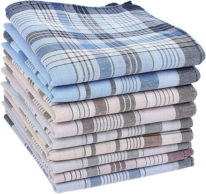HOULIFE Handkerchiefs for Men, Soft Cotton Mens Handkerchief with Striped Pattern Classic Hankies for Men in Assorted Color