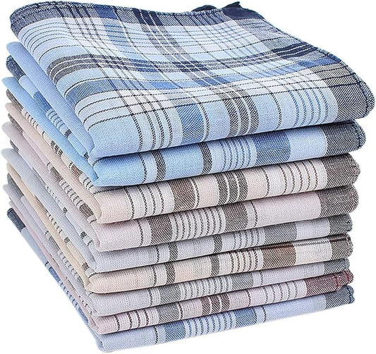 HOULIFE Handkerchiefs for Men, Soft Cotton Mens Handkerchief with Striped Pattern Classic Hankies for Men in Assorted Color