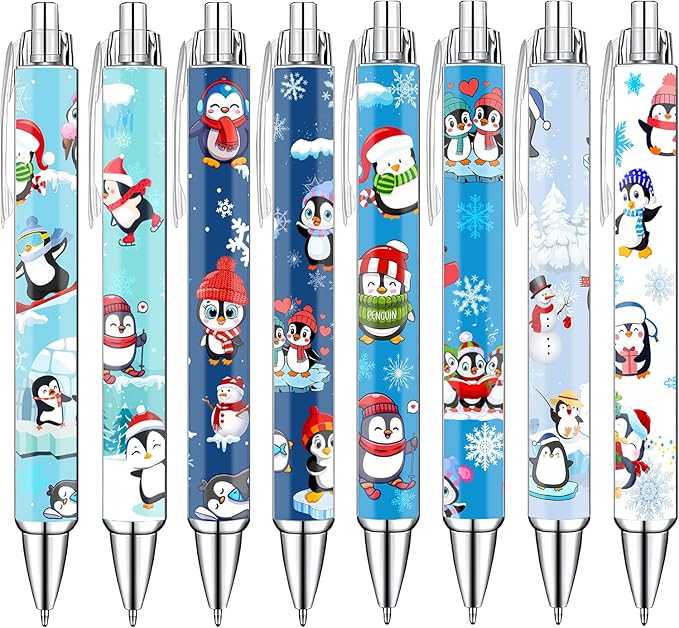 Idealmuzik Penguin Pens Set – Cute Penguin-Themed Gel Pens for Teachers, and Office Gift Exchange – Funny Penguin Designs – Perfect Stationery Gifts, Party Favors, 8 Pack