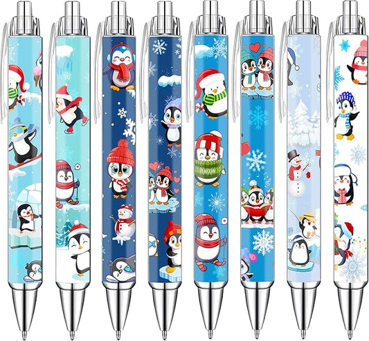 Idealmuzik Penguin Pens Set – Cute Penguin-Themed Gel Pens for Teachers, and Office Gift Exchange – Funny Penguin Designs – Perfect Stationery Gifts, Party Favors, 8 Pack
