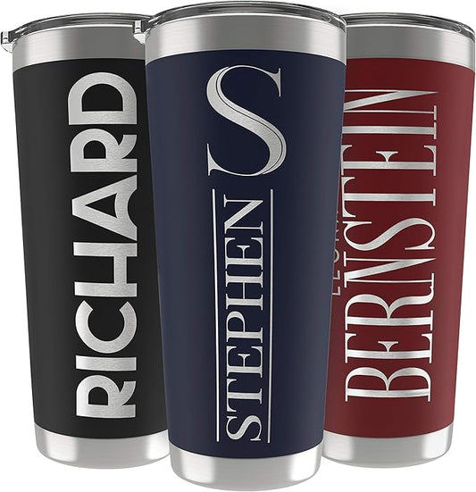 Personalized Gifts For Men - 30 Oz. Custom Tumblers w/Lid, Navy Blue - Insulated Travel Coffee Mugs - Optional Straw Set, Stainless Steel Double Wall Coffee Tumbler, Personalized Cups