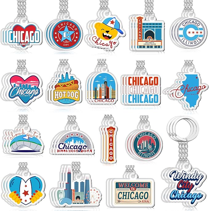 Landical 18/54Pcs Acrylic US Keychain Bulk USA City States Key Ring Florida California Chicago San Francisco Gift Souvenir