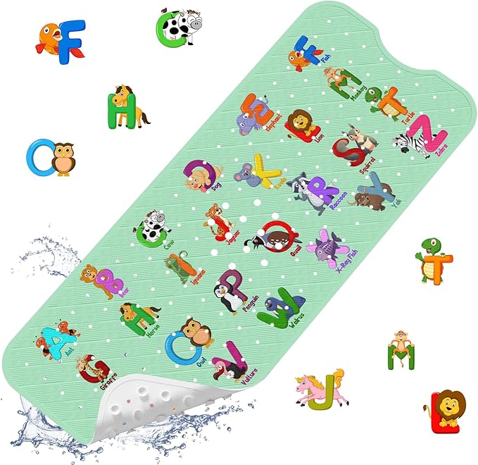 XIYUNTE Baby Bath Mat for Tub Non Slip Kids Bath Mat - 40''x16'' Extra Long Cartoon Bathtub Mat Non Slip Kids Shower Mat Eco-Friendly Toddler Bath Mats with Suction Cups, Machine Washable