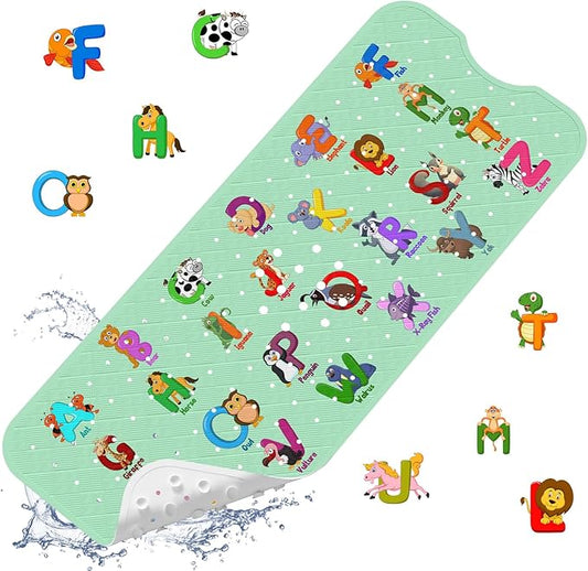 XIYUNTE Baby Bath Mat for Tub Non Slip Kids Bath Mat - 40''x16'' Extra Long Cartoon Bathtub Mat Non Slip Kids Shower Mat Eco-Friendly Toddler Bath Mats with Suction Cups, Machine Washable