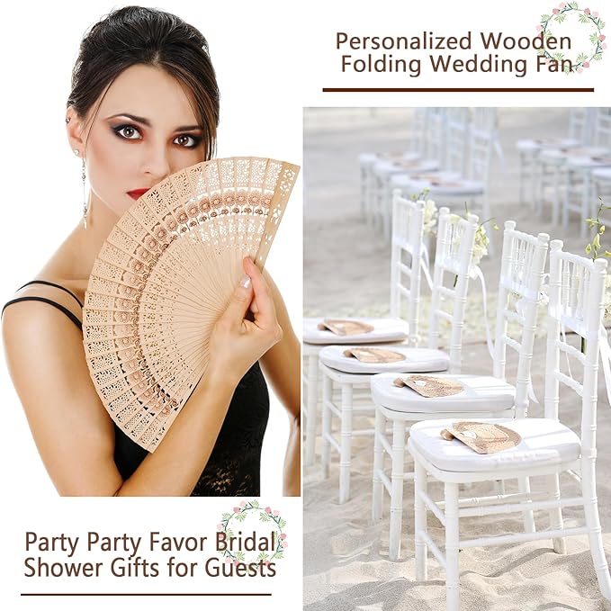 30Pcs Personalized Wooden Folding Wedding Fans - Custom Wedding Fans with Yarn Bag and Tassels Engraved Text Wedding Fans for Party Favor Bridal Shower Gifts Guests Bulk (30)