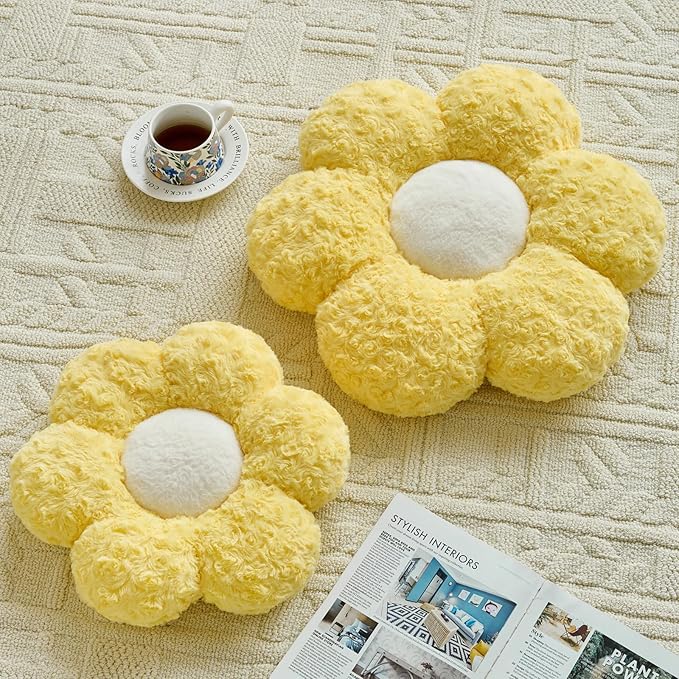 Flower Pillows, Decorative Throw Pillow with Soft Plush for Couch, Flower Shaped Pillow Home Decor Daisy Pillow for Bed (Yellow, 19.6 Inches)