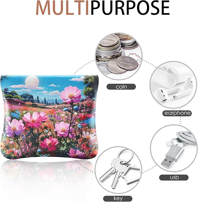 Travelambo Leather Squeeze Coin Purse Pouch Change Holder For Men & Women