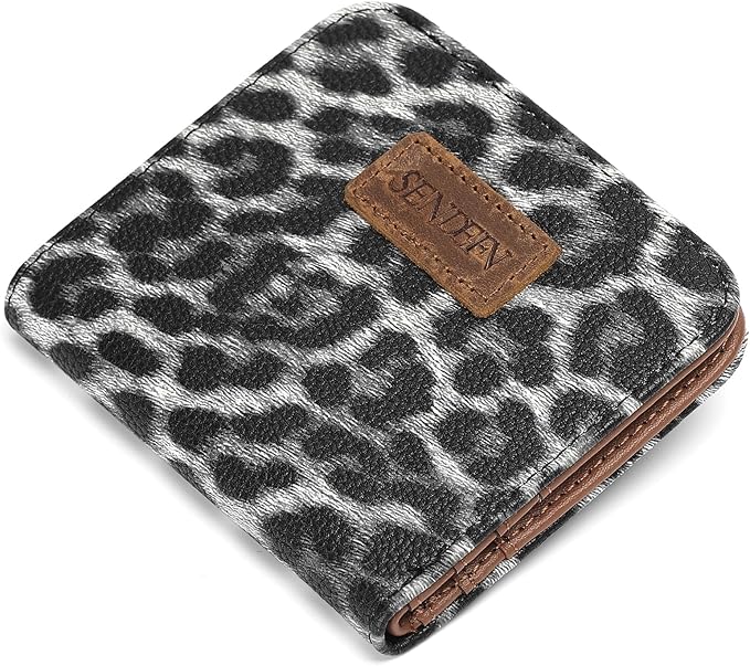 SENDEFN Slim Wallet for Women Bifold Small Leather Zipper Pocket Wallet, RFID Blocking Card Holder with ID Window