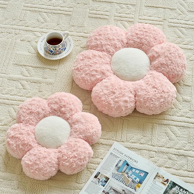 Flower Pillows, Decorative Throw Pillow with Soft Plush for Couch, Flower Shaped Pillow Home Decor Daisy Pillow for Bed (Pink, 14.9 Inches)