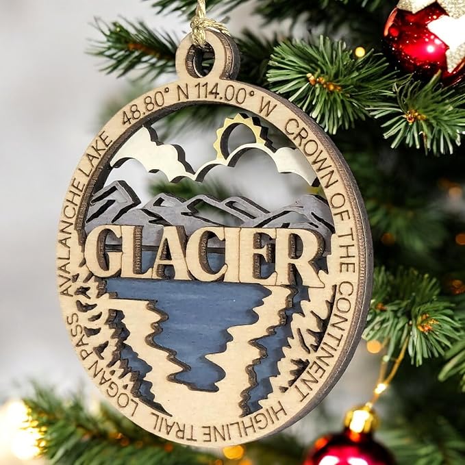 Glacier National Park Ornament - Handcrafted Wooden 3" Round, Avalanche Lake Christmas Décor