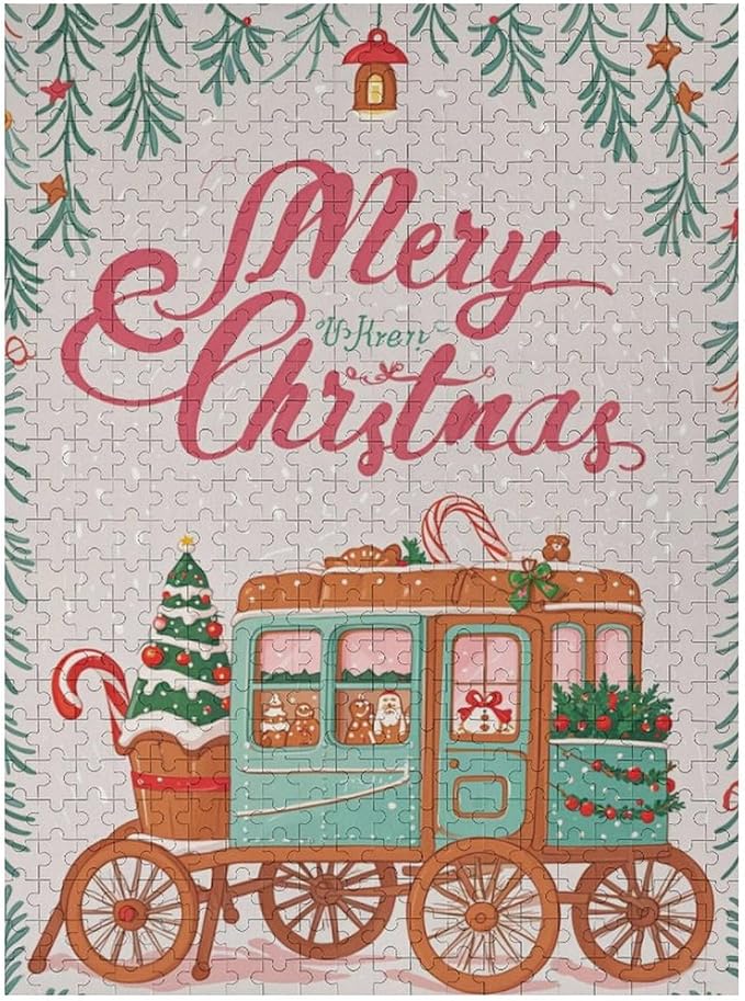 Wooden Puzzle - Christmas Gingerbread Express Train Jigsaw Puzzles，Wooden Puzzles for Adults 500 Pieces Unique Gifts for Wall Art，Challenge Puzzles，Educational Games，Family Puzzles