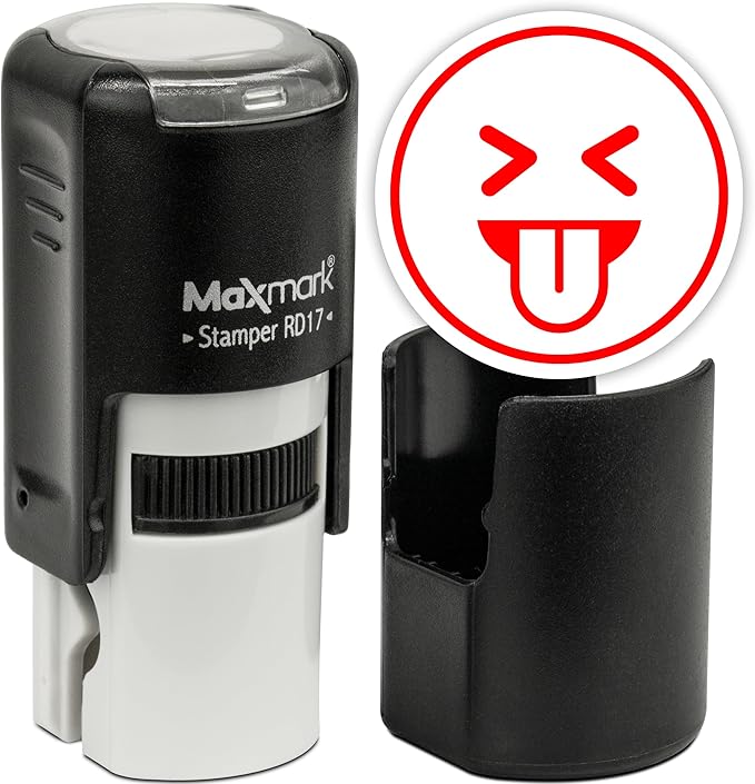 MaxMark Round Self Inking Emoji Stamp - Tongue - Red Ink