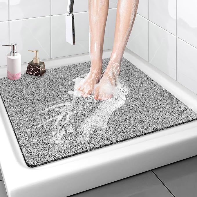 Shower Mat Bathtub Mat Non-Slip - 32x32 Inch, Soft Comfort Bath Mat with Drainage Holes, PVC Loofah Massage Bathmat for Shower, Tub, Bathroom, Wet Areas, Quick Drying