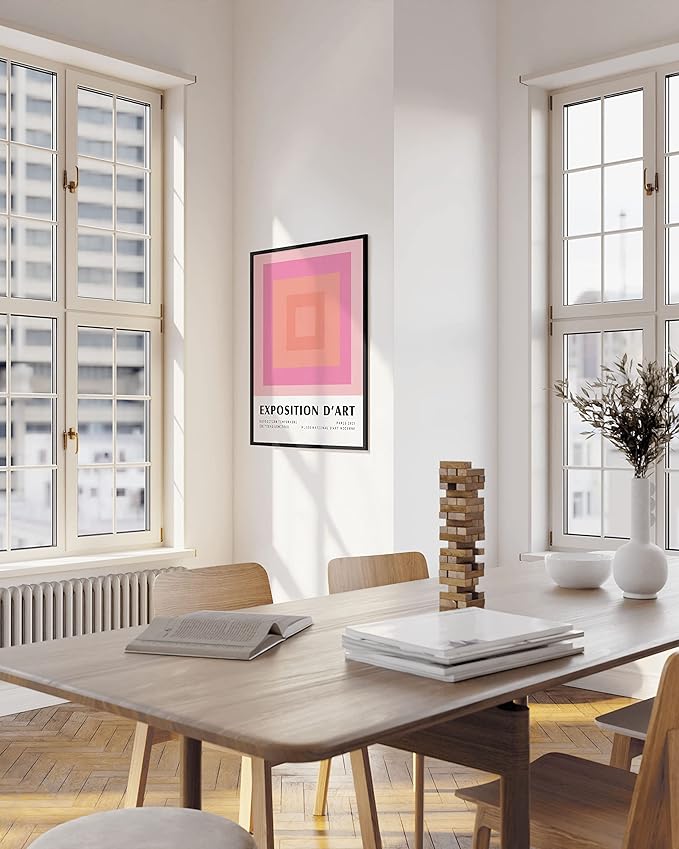 HAUS AND HUES Art Exhibition Poster, Danish Pastel Wall Art, Pink Aesthetic Prints, Geometric Decor (Unframed, 24" x 36")