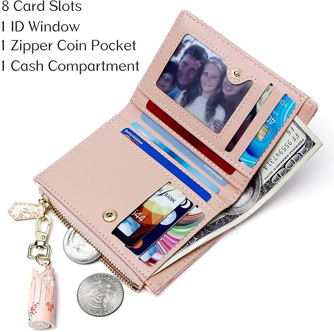 GEEAD Small Wallets for Women Bifold Slim Coin Purse Zipper ID Card Holder