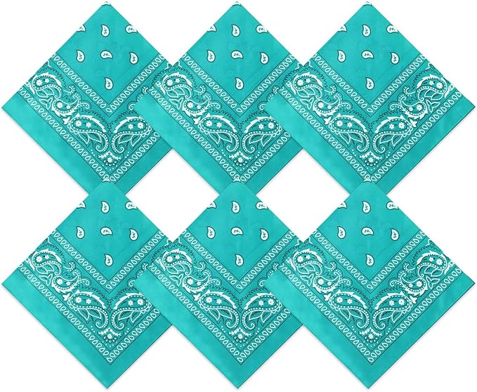 Blulu 6 Pcs Neon Color Cowboy Bandanas for Men Women Assorted Paisley Pattern Handkerchiefs 22 x 22 Inch Kids Headwrap Scarfs
