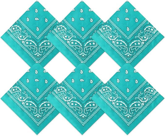 Blulu 6 Pcs Neon Color Cowboy Bandanas for Men Women Assorted Paisley Pattern Handkerchiefs 22 x 22 Inch Kids Headwrap Scarfs