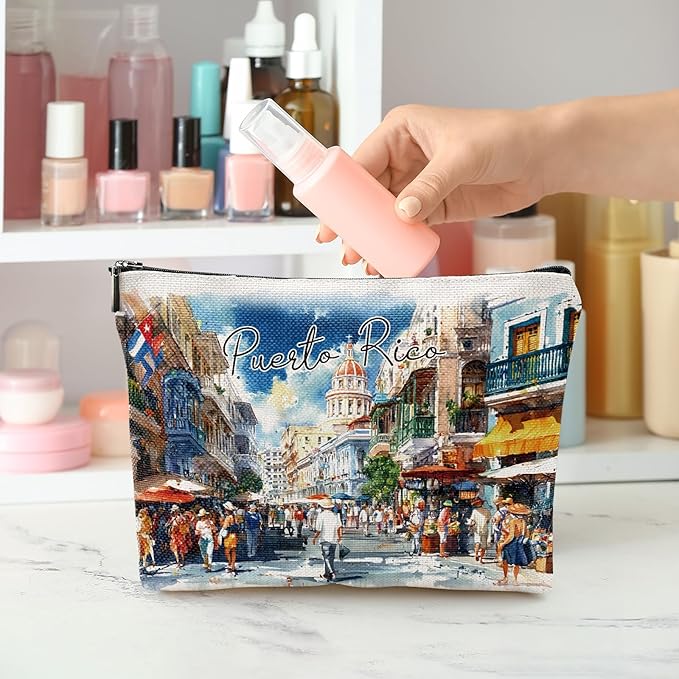 Puerto Rico Gifts Travel Souvenirs - American Souvenris Travel Essentials Must Haves Makeup Pouch Caribbean Sea Puerto Rico Gifts for Women