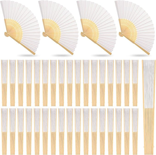 Yinkin 100 Pack Folding Fans Bamboo Handheld Folded Craft Hand Japanese Chinese Fans for Weddings Bridal Dancing Church DIY Decoration Women Gift Party Favors (White)