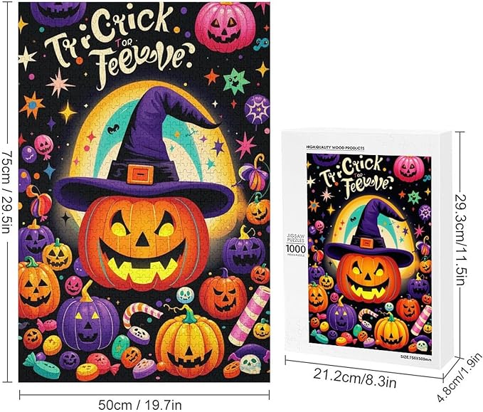 Jigsaw Puzzles for Adults 1000 Piece - Halloween Pumpkins Wooden Puzzle，Family Puzzles，Educational Games，Challenge Puzzles Puzzle Games，Stress Relief Games