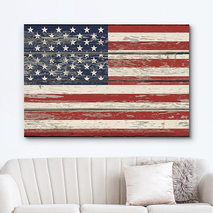 wall26 Canvas Print Wall Art United States Flag on Vintage Retro Wood Panels Pop Culture Cultural Digital Art Modern Art Traditional Colorful for Living Room, Bedroom, Office - 16"x24"