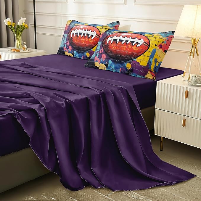 Helloosun 5PCS Football Comforter Set Twin,Sports Bedding Sets for Boys,Twin Comforter Sets for Boys,Football Bedding Set with Sheets
