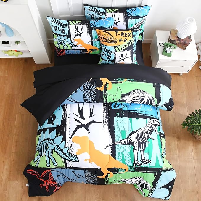 6 Pcs Bed in A Bag Full Comforter Set for Boys Girls, Dinosaur Comforter, Dinosaur Bedding Sets with Sheets for Kids