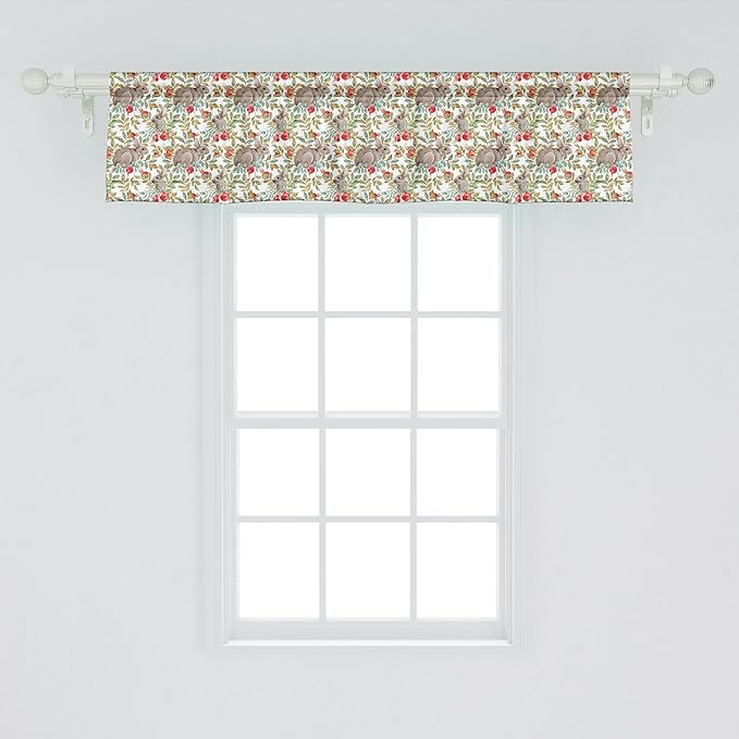 Ambesonne Bunny Window Valance Pack of 2, Easter Pattern of Dog Rose and Rabbits, Rod Pocket Curtain Valances for Kitchen Bedroom, 54" X 12", Camel