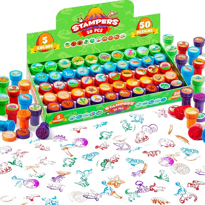JOYIN 50PCS Dinosaur Stamps for Kids, 50 Different Designs, Fossils, Sea Creatures, Stamps for Dinosaur Party Favors, Easter Egg Stuffers, Halloween, Christmas, Birthday Gifts