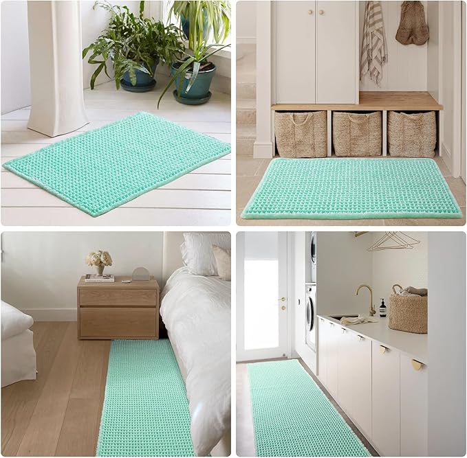 Waffle Bath Mat, Boho Bathroom Rugs Non Slip Washable Super Absorbent Quick Dry Cute Bath Mat Farmhouse Bathroom Decor, 48"x24" Aqua Blue