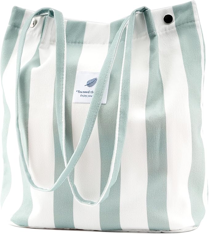 Corduroy Tote Bag Cute Tote Bags for Women Shoulder Bag with Inner Pocket for Work Beach Travel and Shopping Grocery