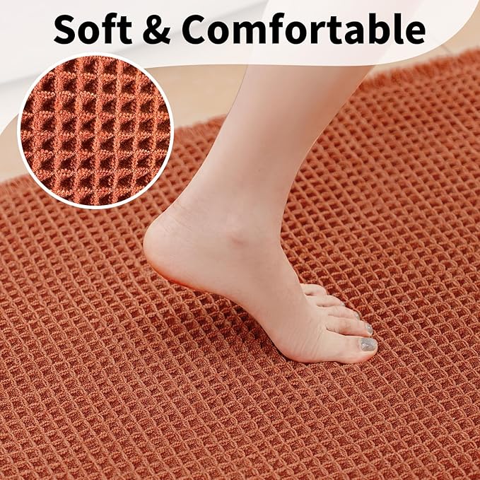Waffle Bath Mat - Boho Bathroom Rugs Non Slip Washable, Super Absorbent & Quick Dry, Soft Bath Mat Farmhouse Bathroom Decor, 20'' x 48'', Dirty Orange